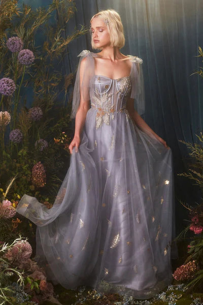 Celestial Tulle Gown with Metallic Feather & Star Embroidery AL-ARIA