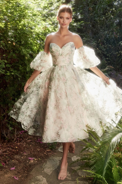 English rose tea length floral wedding dress | al-englishrose