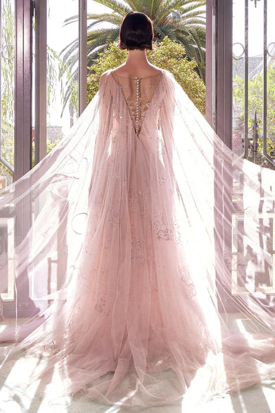 Celestial Embroidered A-Line Gown with Layered Tulle Cape AL-FEYRE