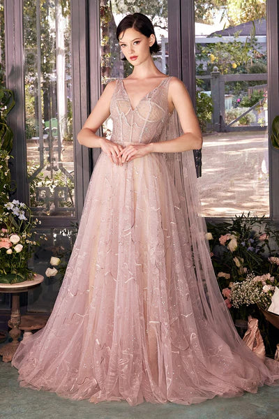 Celestial Embroidered A-Line Gown with Layered Tulle Cape AL-FEYRE