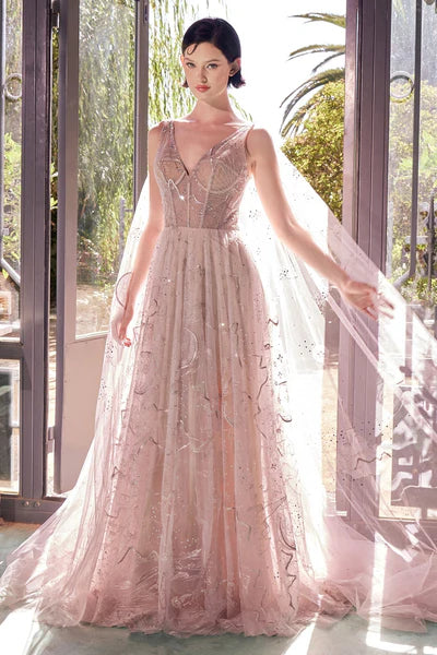 Celestial Embroidered A-Line Gown with Layered Tulle Cape AL-FEYRE