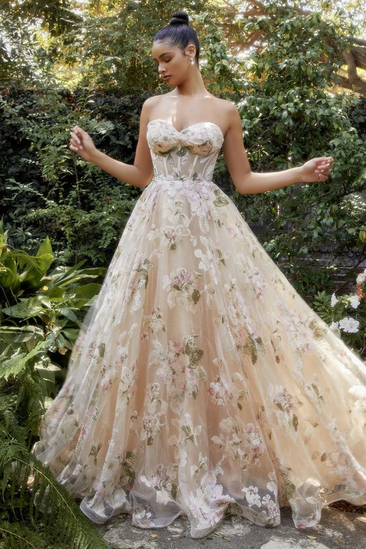 Magnolia print A-line wedding dress | al-maggie