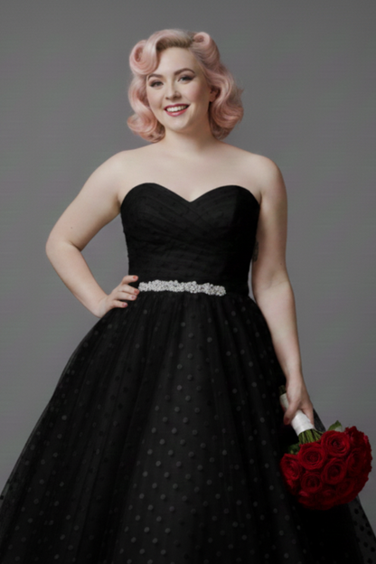 86-sofia Vintage polka dot strapless wedding gown