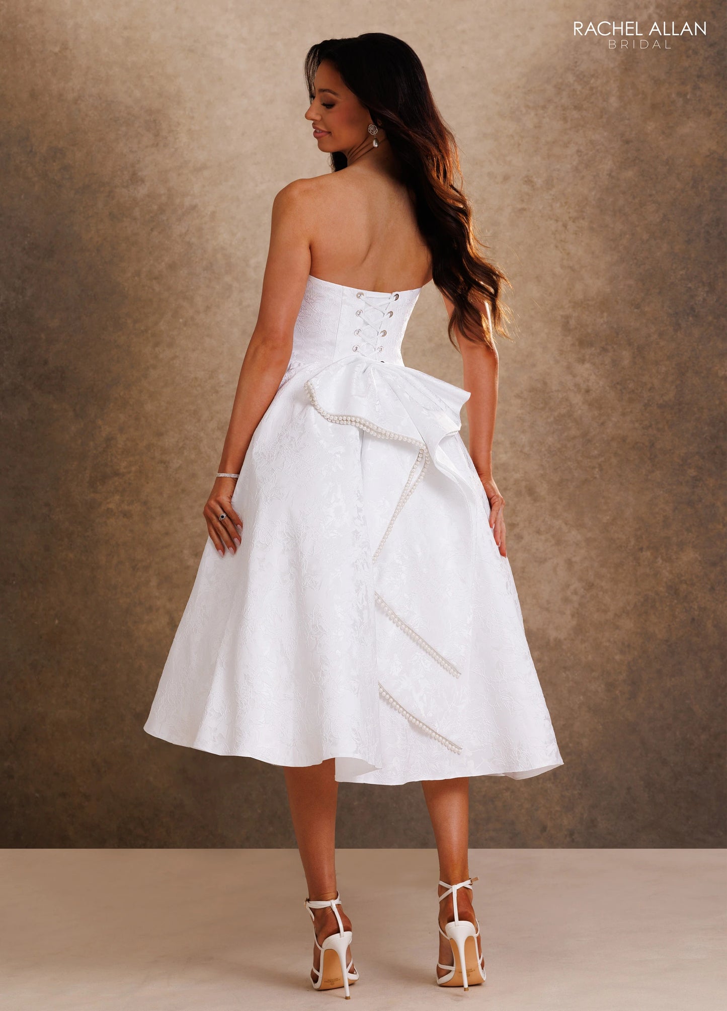 Catherine RB1021 - Brocade Tea Length Wedding Dress with Matching Bolero
