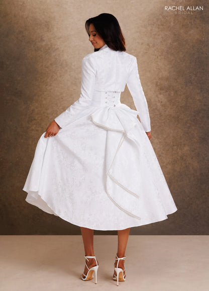 Catherine RB1021 - Brocade Tea Length Wedding Dress with Matching Bolero