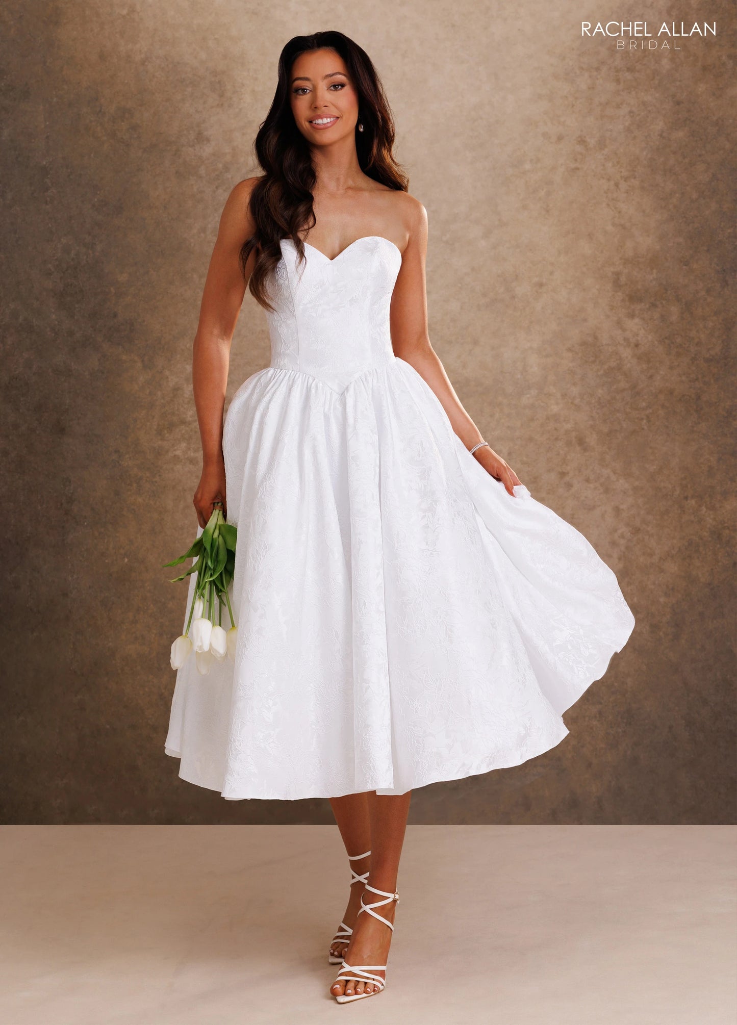 Catherine RB1021 - Brocade Tea Length Wedding Dress with Matching Bolero