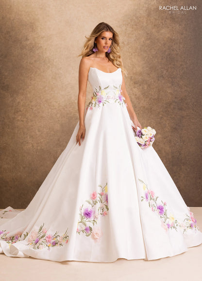 Eden RB4254 – Pastel Floral Satin Ballgown Wedding Dress with 3D Floral Appliqué