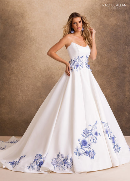 Eden RB4254 – Blue Floral Satin Ballgown Wedding Dress with 3D Floral Appliqué