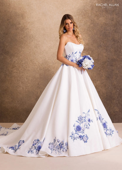 Eden RB4254 – Blue Floral Satin Ballgown Wedding Dress with 3D Floral Appliqué
