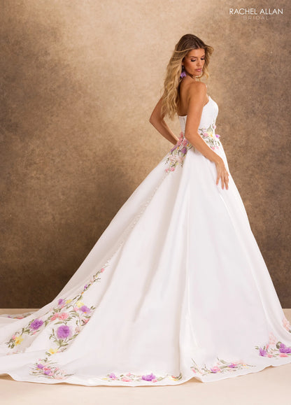 Eden RB4254 – Pastel Floral Satin Ballgown Wedding Dress with 3D Floral Appliqué