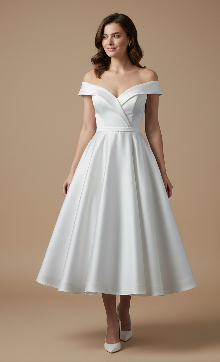 HN-Sophie – Tea-Length Mikado Bridal Gown