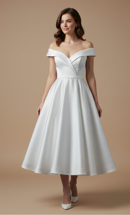 HN-Sophie – Tea-Length Mikado Bridal Gown