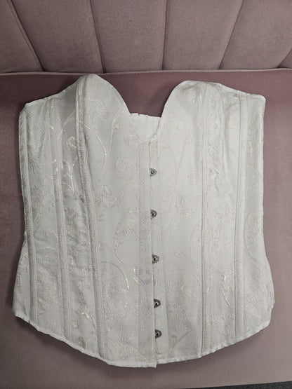 Ivory  with a pink shimmer brocade plunge corset