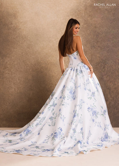 Hyacinth – Ivory & Blue Floral Organza Wedding Dress -  RB2258