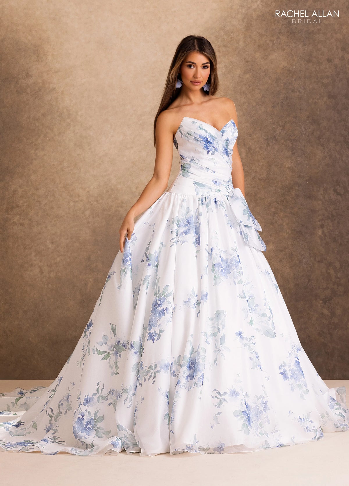Hyacinth – Ivory & Blue Floral Organza Wedding Dress -  RB2258