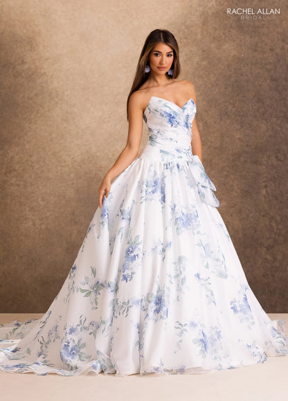 Hyacinth – Ivory & Blue Floral Organza Wedding Dress -  RB2258