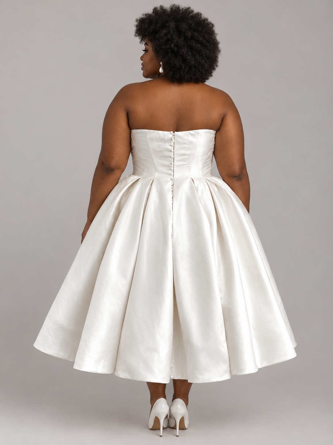 Opaline - Pleated Ivory Mikado Tea-Length Wedding Dress