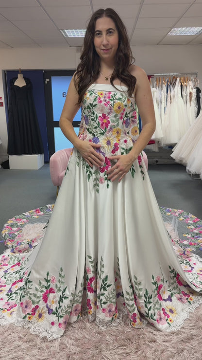 Fauna - Whimsical Satin Ball Gown with Floral Lace