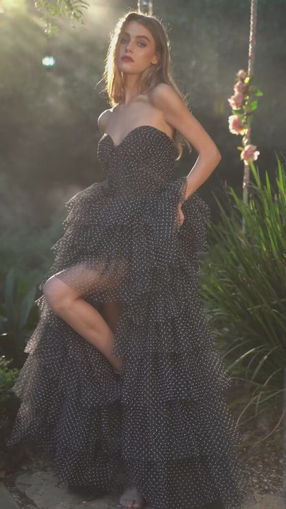 Polka Dot Tiered Tulle Gown with Sweetheart Bodice - Al-Lottie