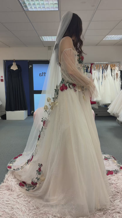 Ophelia – Floral Rose Embroidered A-line Wedding Dress