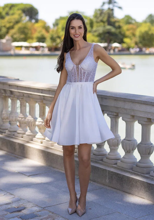 Blair-CK - Short Beaded Cocktail Bridal Mini Dress