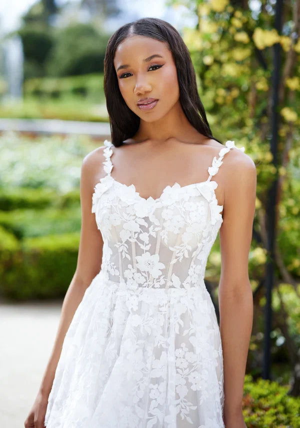 Thea-CK - Short Floral Lace Cocktail Bridal Mini Dress
