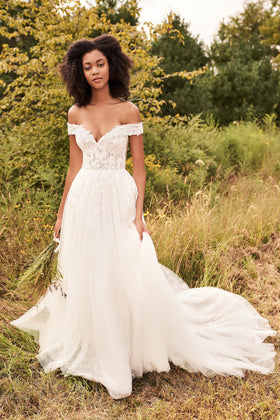 Plunging V-Neck Bridal Gown with Tulle Handkerchief Skirt by Lillian West -  66226