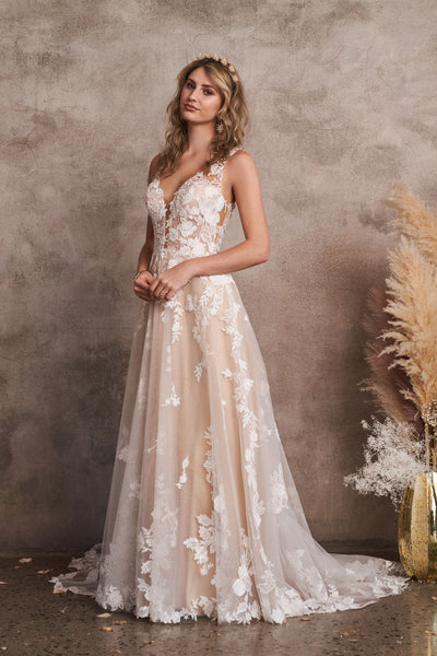 Modern tulle and lace A line bridal dress by Lillian West 66222