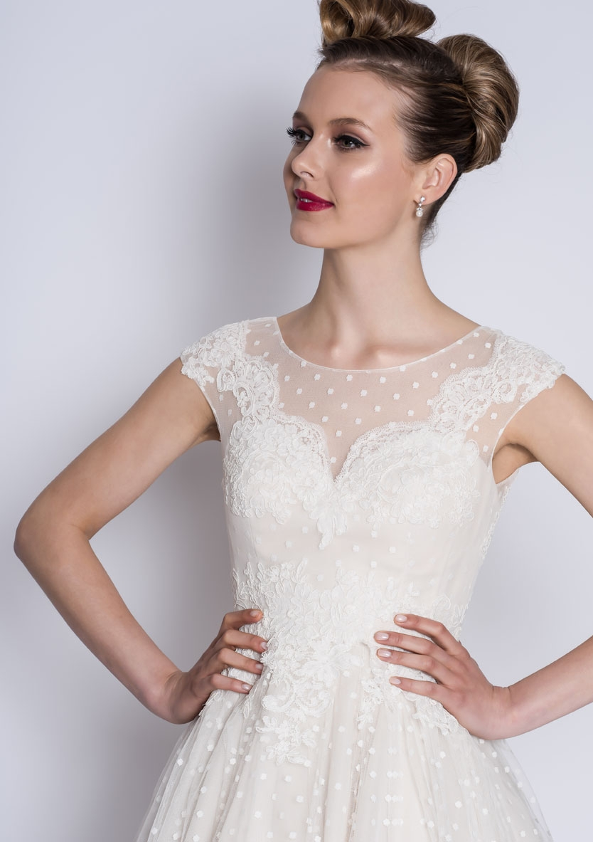 Close up of front of Betty wedding dress