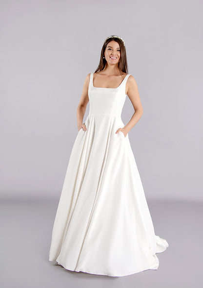 Full length pure simplicity crepe wedding gown FairyGothMother Full length pure simplicity crepe wedding gown FairyGothMother
