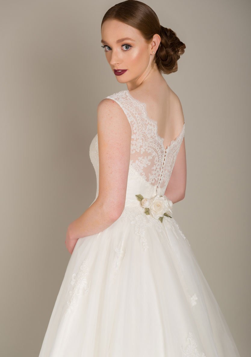 fifties style tea length wedding gown