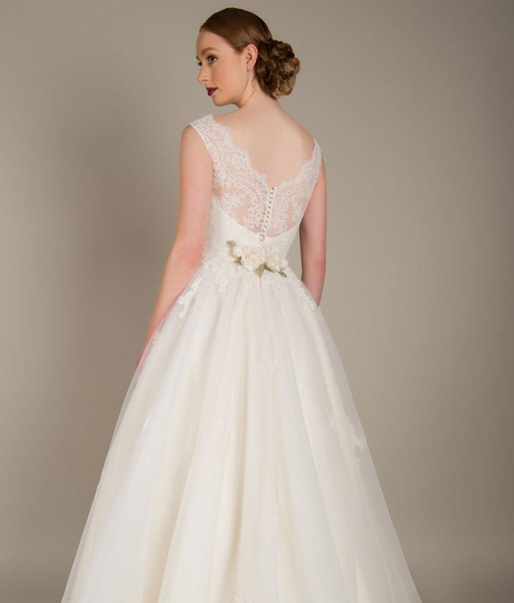 lace and roses tea length wedding dress