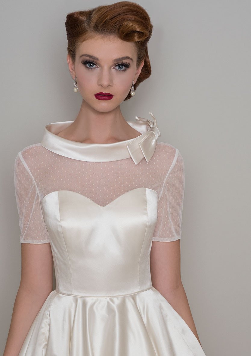 86-Hattie - Vintage inspired tea length satin wedding dress