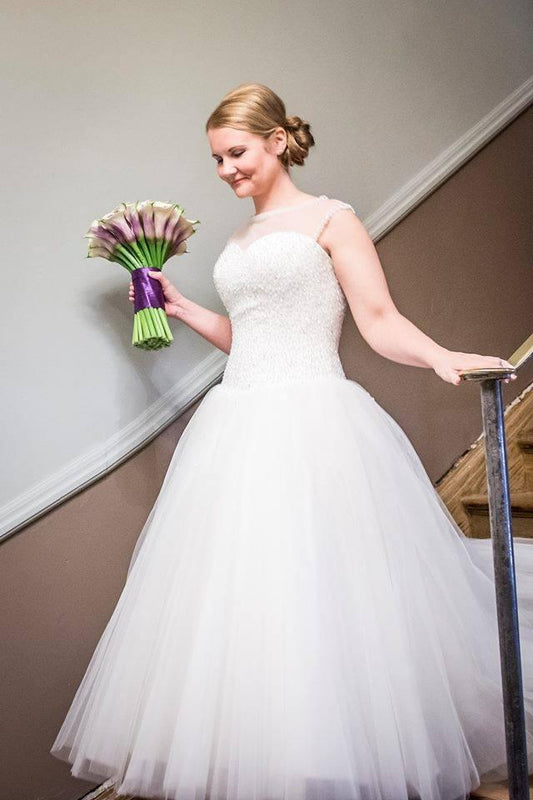 Rachel in her sparkle bodice tea length gown