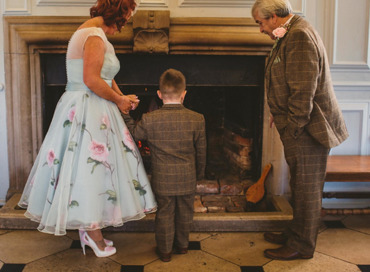 A floral tea length wedding dress for Stacy