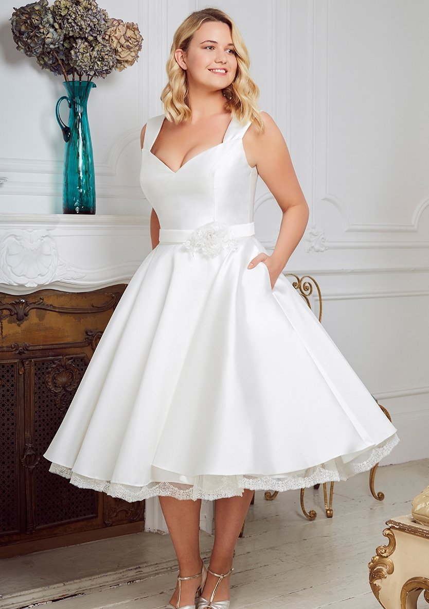 wr-tia Mikado full skirted tea length wedding gown