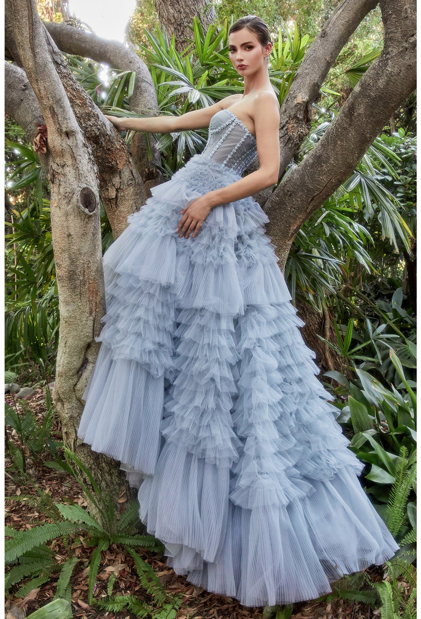 The spectacular Isobella princess weddingl gown with beautiful pleated corset bodice and lush  ruffle tier skirt.