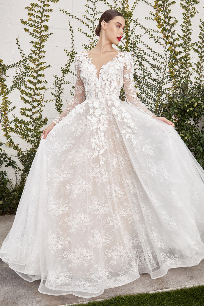 The beautiful Kim white florals long sleeved bridal gown | al-kim