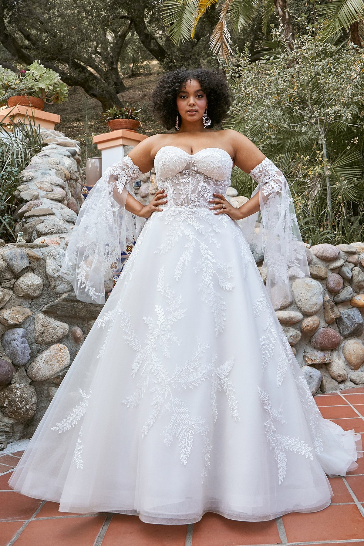 The Laney  bridal gown shown worn with the detachable bell sleeves ca-laney