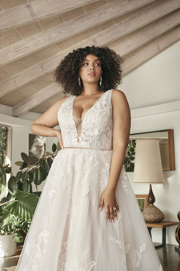 Closeup of the Sophie wedding dress by Casablanca