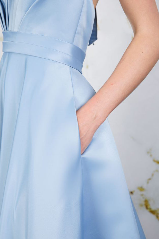 The Carrie tea length satin gown with pockets | rd-carrie