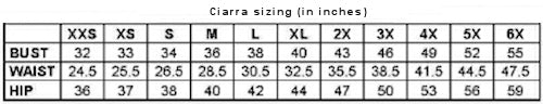 Ciarra sizing chart