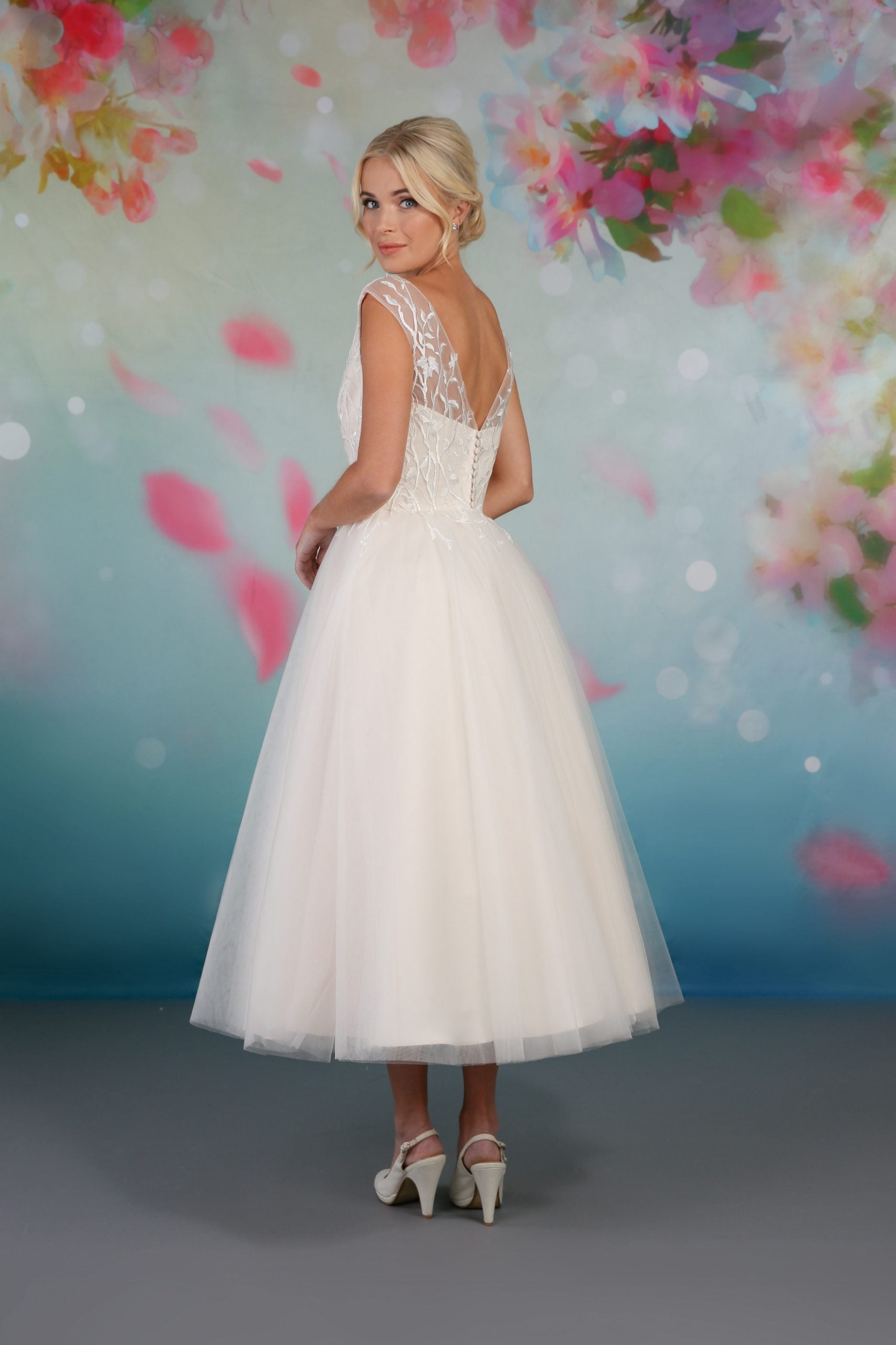 Back of the Mabel tea length wedding dress  em-mabel