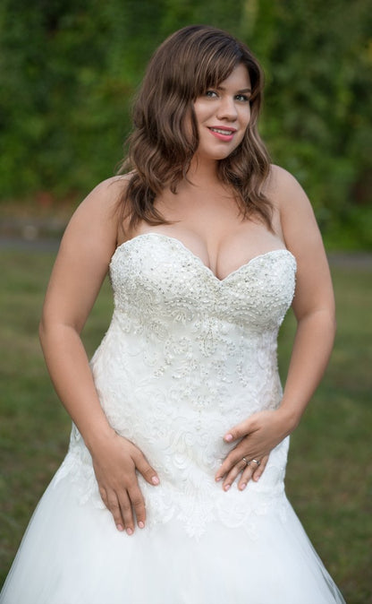 gi-eliza-r  Ivory fit and flare strapless bridal gown