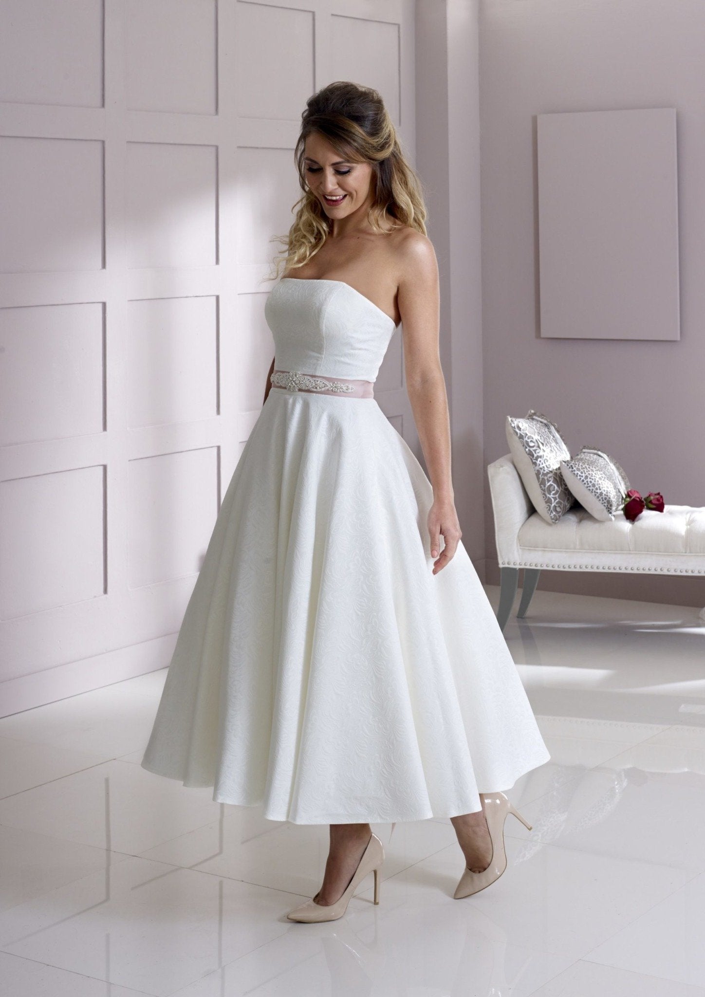 Brocade strapless gown