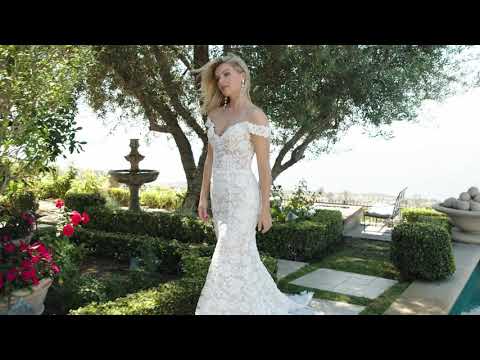 Evelyn Boho off-shoulder fit and flare wedding dress in motion