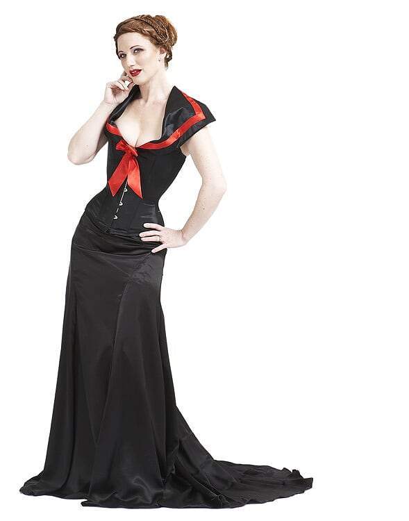 Full length drape silk bridal skirt teamed with an overbust corset