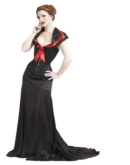 Full length drape silk bridal skirt teamed with an overbust corset