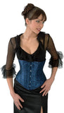 Longer line underbust corsetin a blue print fabric