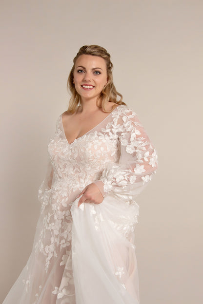 Rebecca - lace balloon sleeve wedding gown mg-rebecca